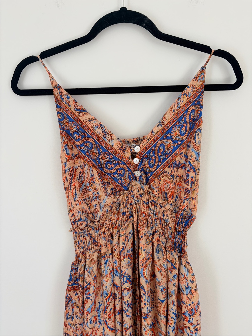 Source Unknown Beige and Blue Paisley Maxi Dress
